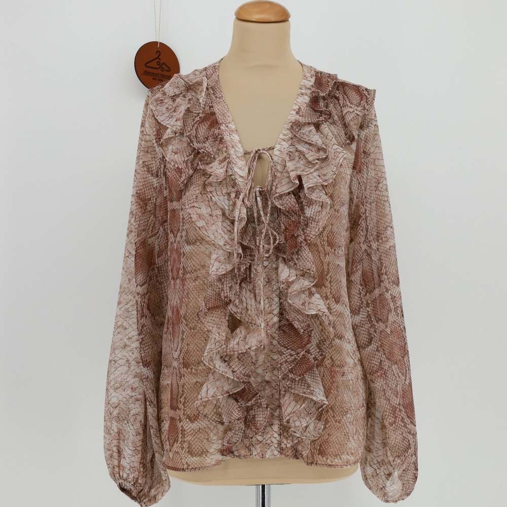 Anthropologie Snakeskin Ruffle‎ Tie Front Blouse Large Chiffon Top Lightweight
